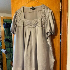 Gray Silk Beaded Top